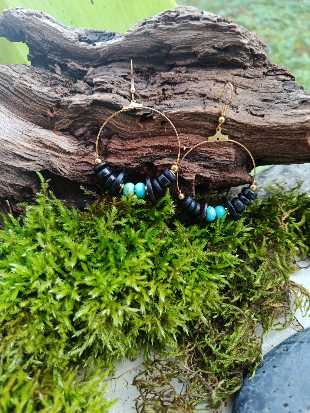 Boucles d'oreilles bois et perles