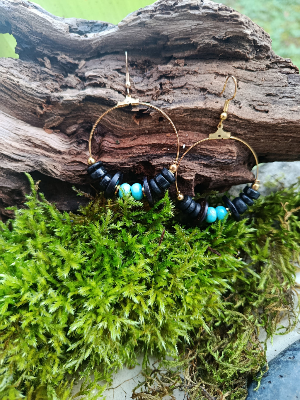 Boucles d'oreilles bois et perles